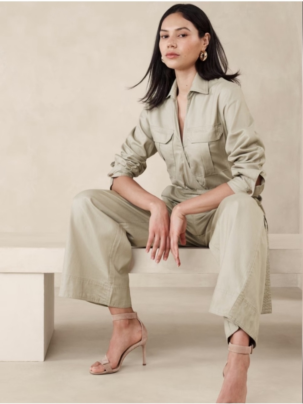 Banana republic wide leg twill utility jumpsuit